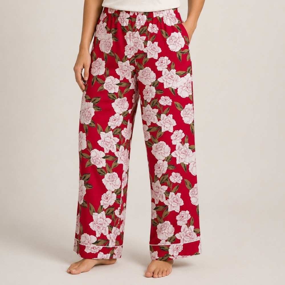 BedHead Pajamas Womens Red White Floral Organic Cotton Pajama Pants Size M